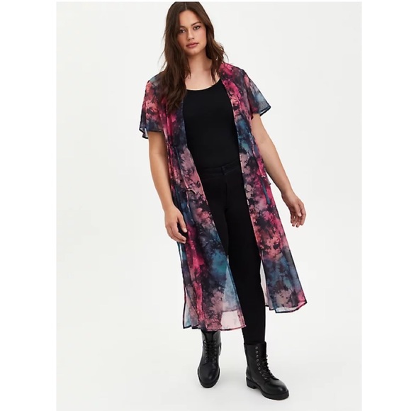 torrid Other - NEW Torrid Pink Teal Tie-Dye Chiffon Sheer Tie Front Kimono Duster 1X